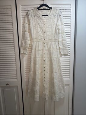 Reformation White Eyelet Cotton Button-Front Maxi Dress
